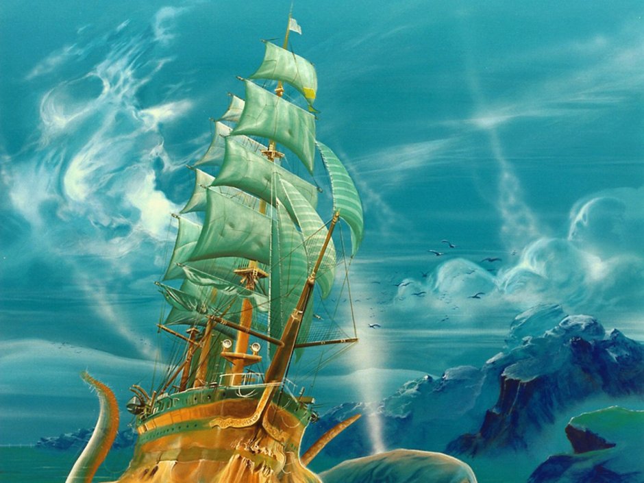 Сказочный корабль с парусами