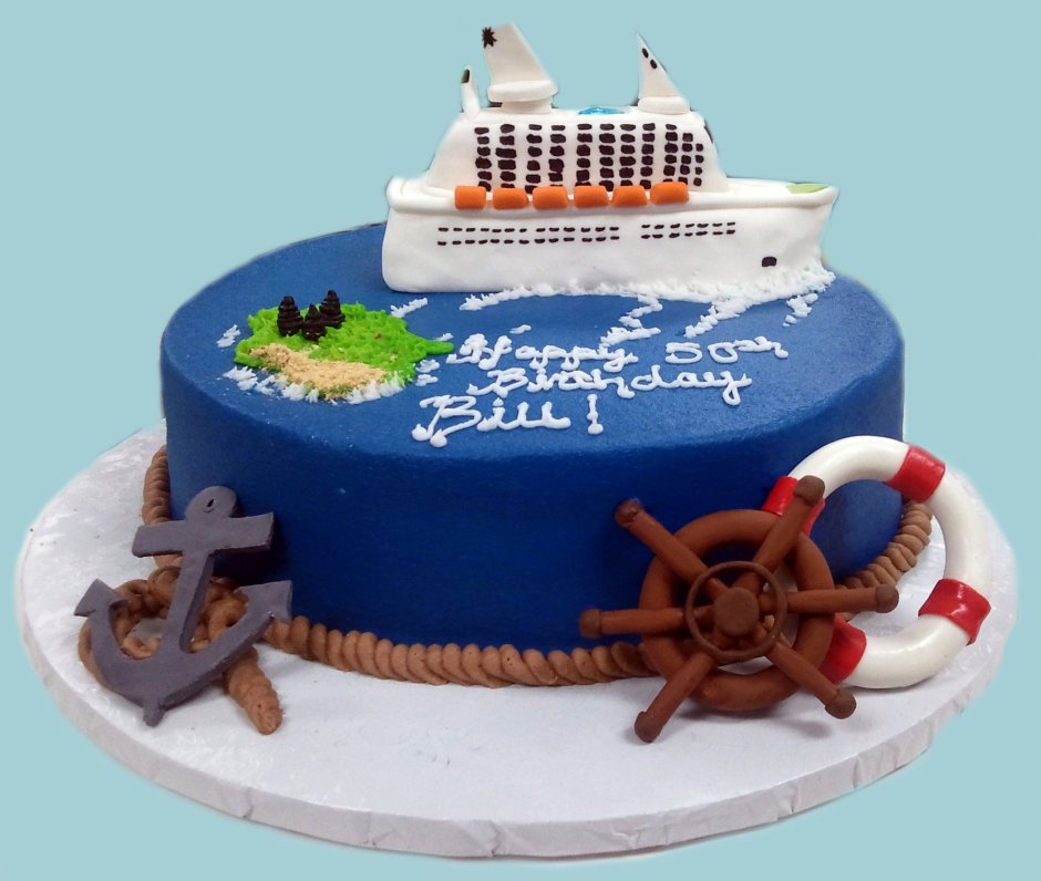 Торт в морском стиле с яхтой