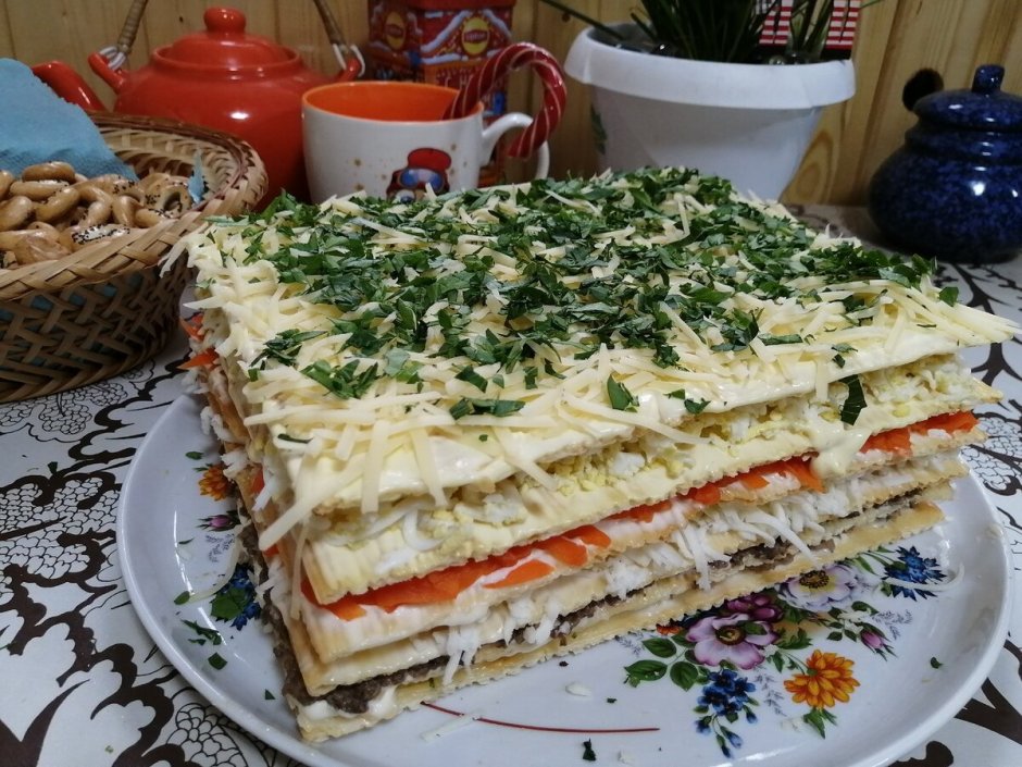 Закусочный грибной торт Наполеон