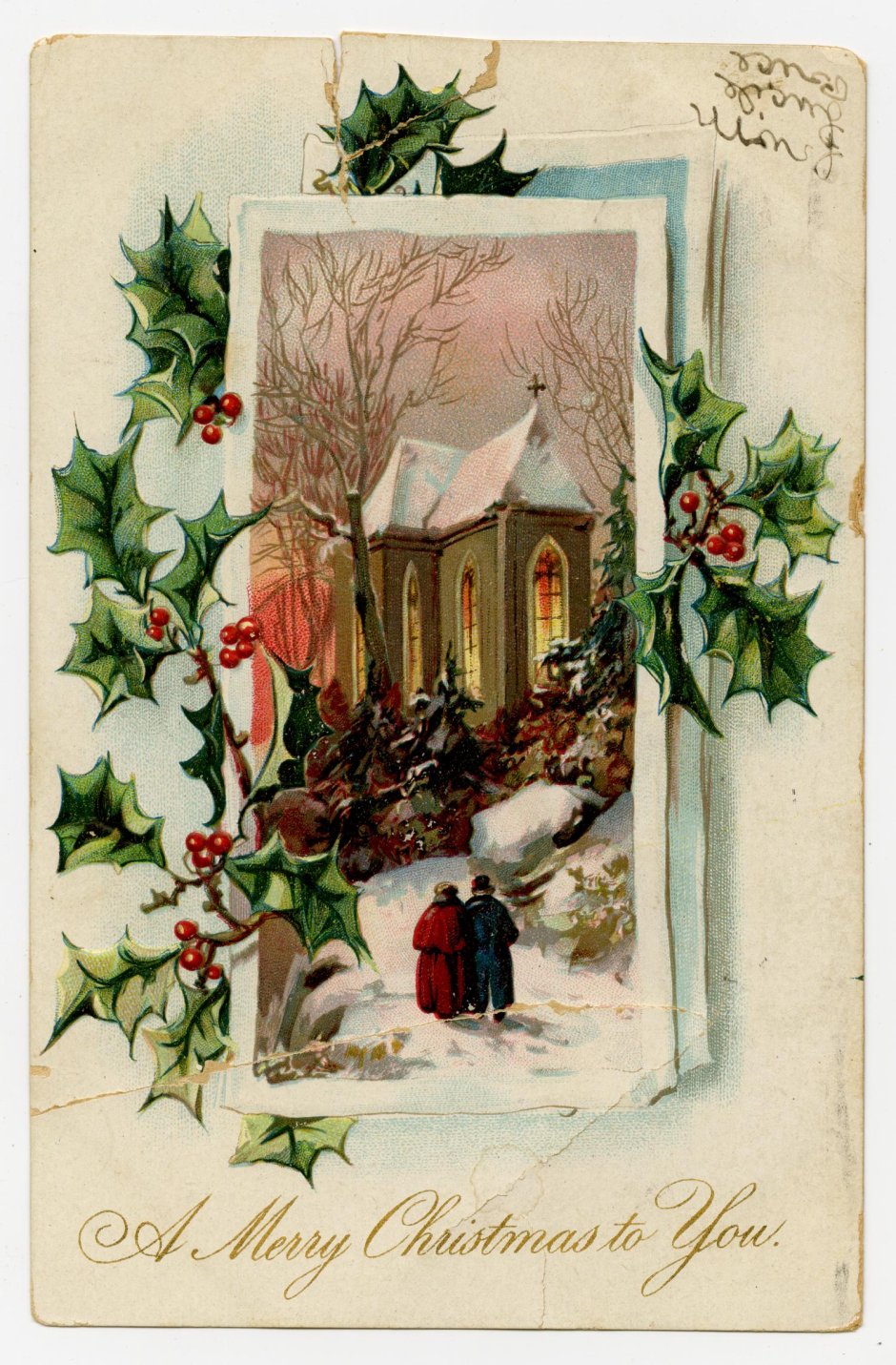 Омела Винтажная открытка Рождество