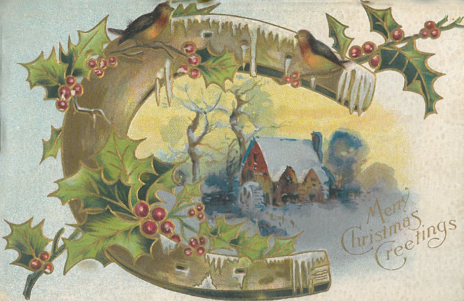 Винтажная открытка с рождественским пудингом