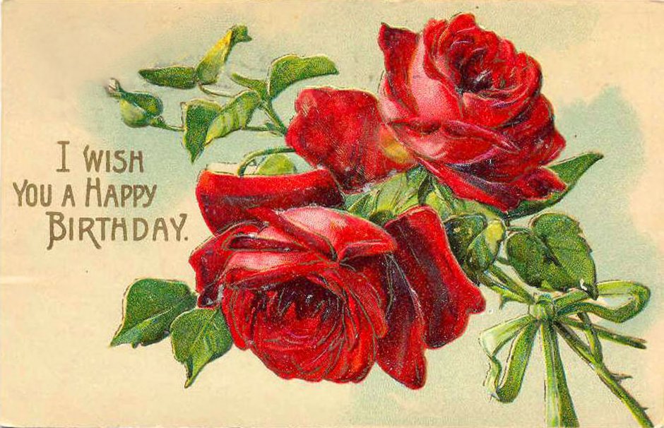 Винтажные открытки с розами Happy Birthday