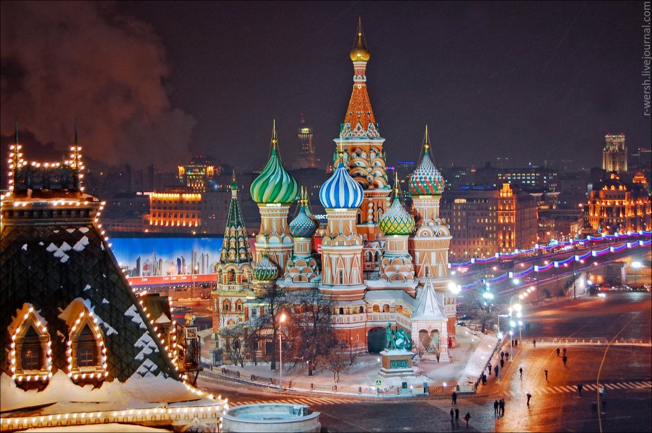 Кремль храм Василия Блаженного новогодний