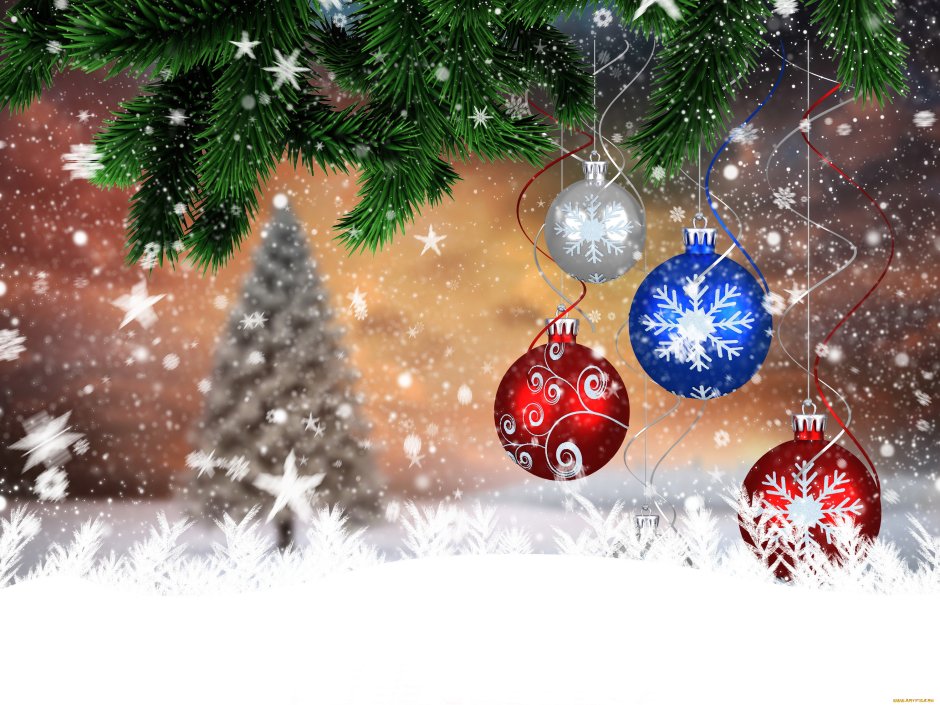 Новогодние открытки елка с шарами