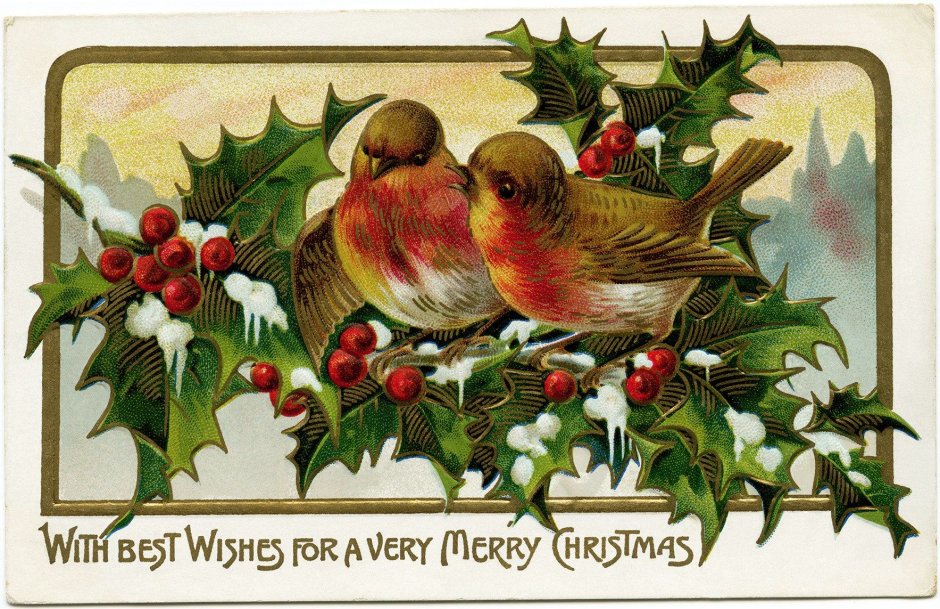 Винтажные птички новым годом и Рождеством