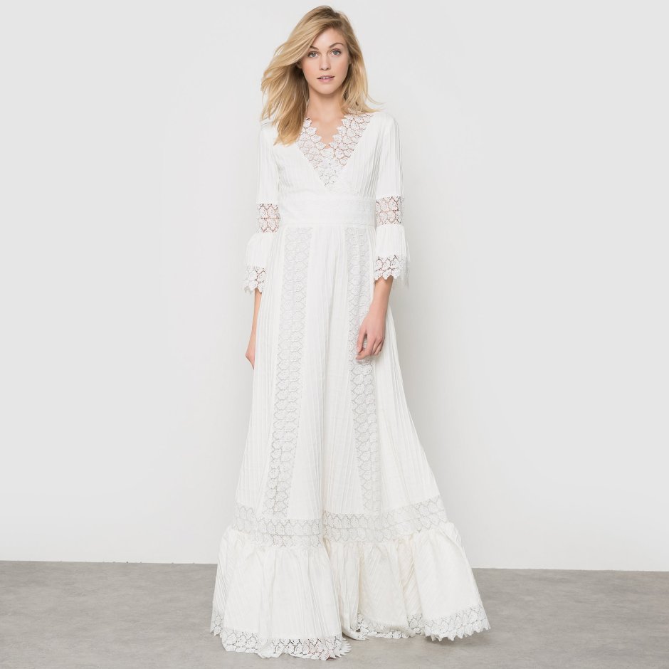Льняное свадебное платье белое короткие