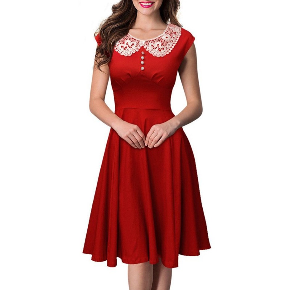 Красное платье с воротником