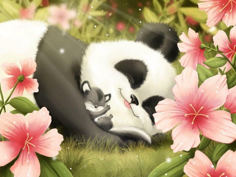 Панда с цветком