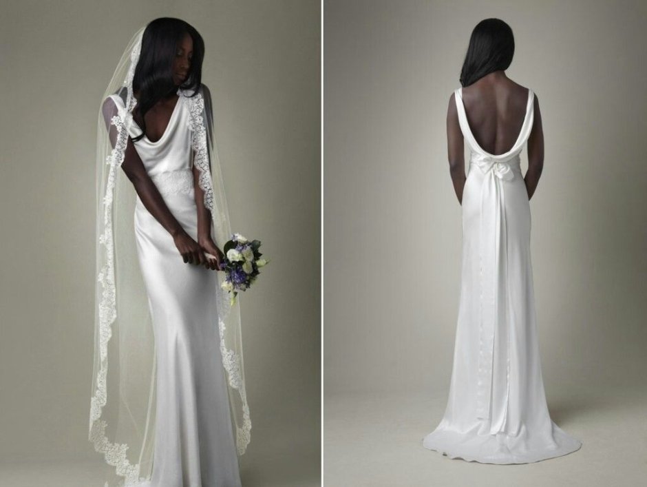 Белое платье на бретельках свадебное