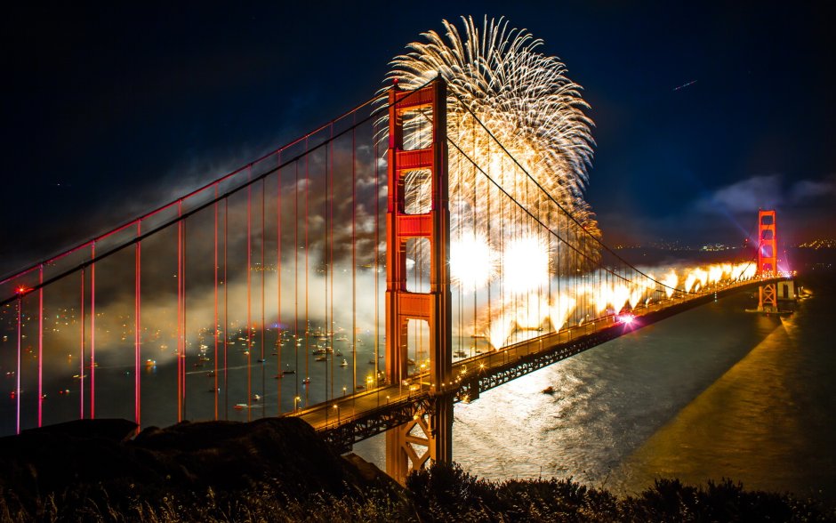 Сан Франциско красный мост ночью