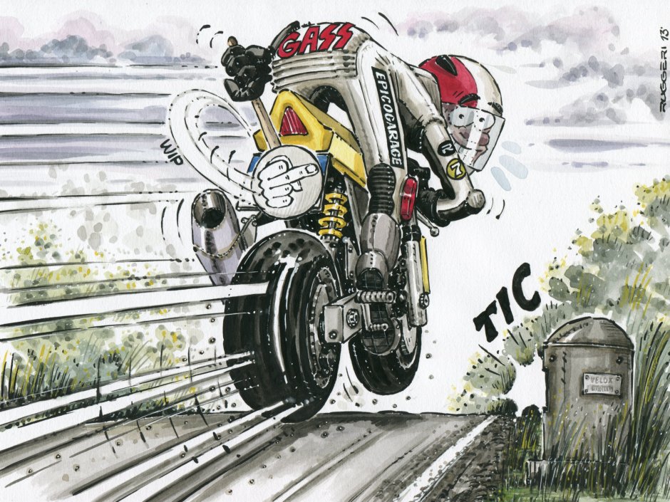 Карикатура мотоциклист