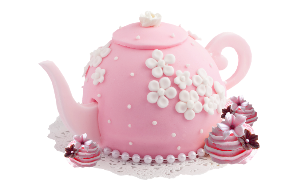 Розовый чайник на белом фоне