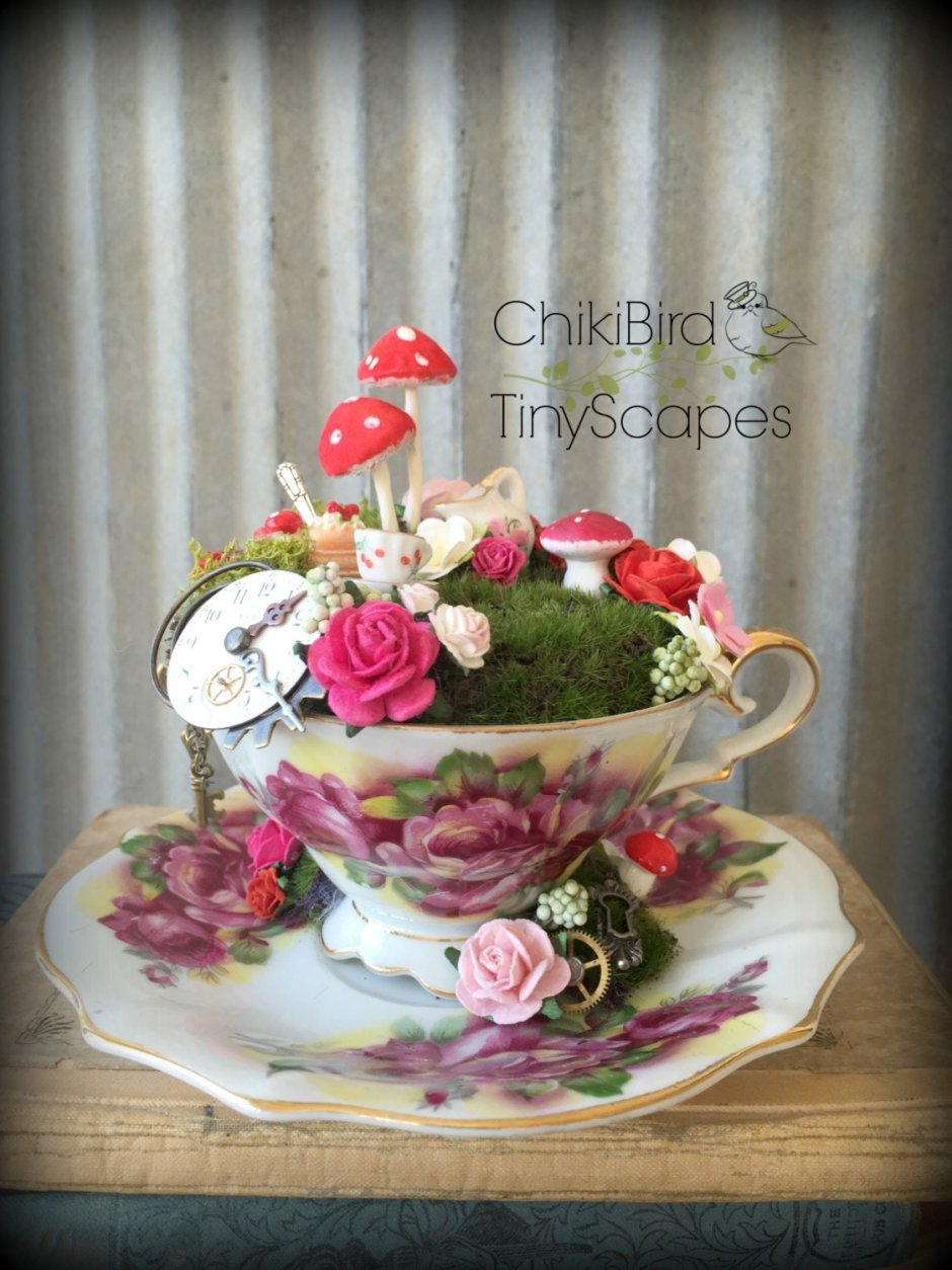 Торт чашка с цветами