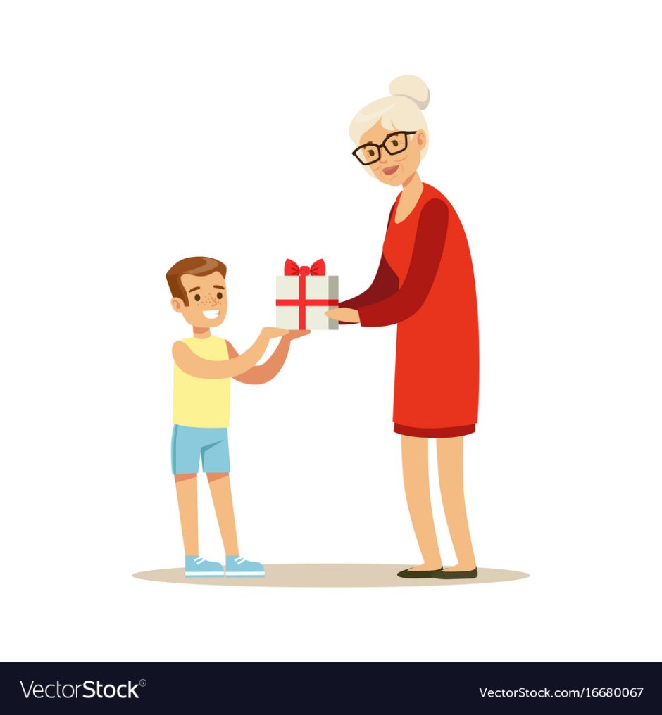 Внучка дарит подарок бабушке