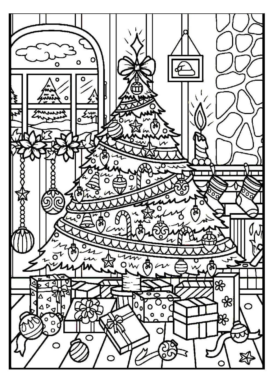Новогодняя елка раскраска сложная