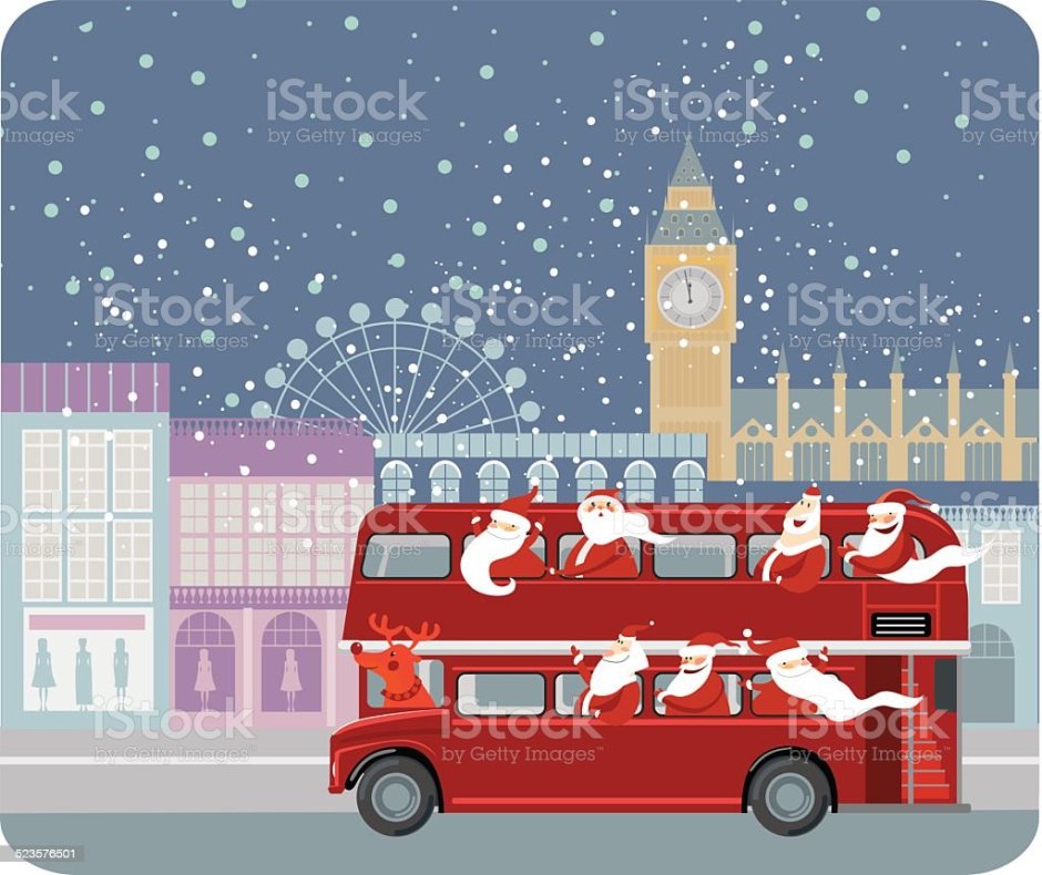 Новогодняя открытка автобус