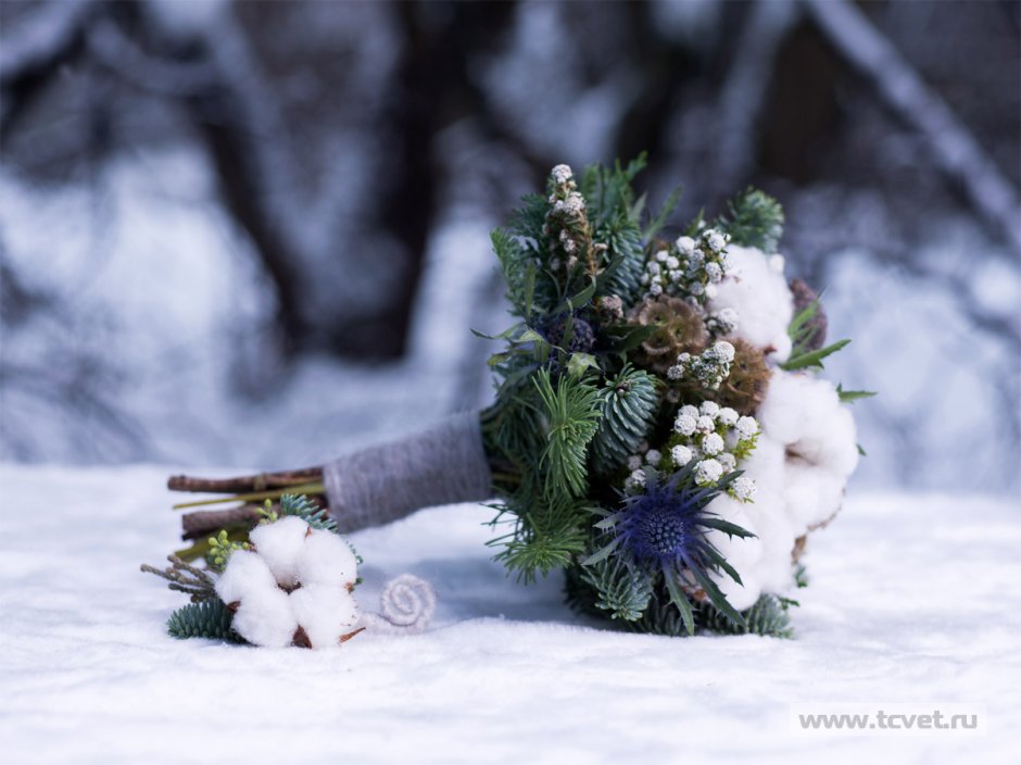Красивый свадебный букет зимой