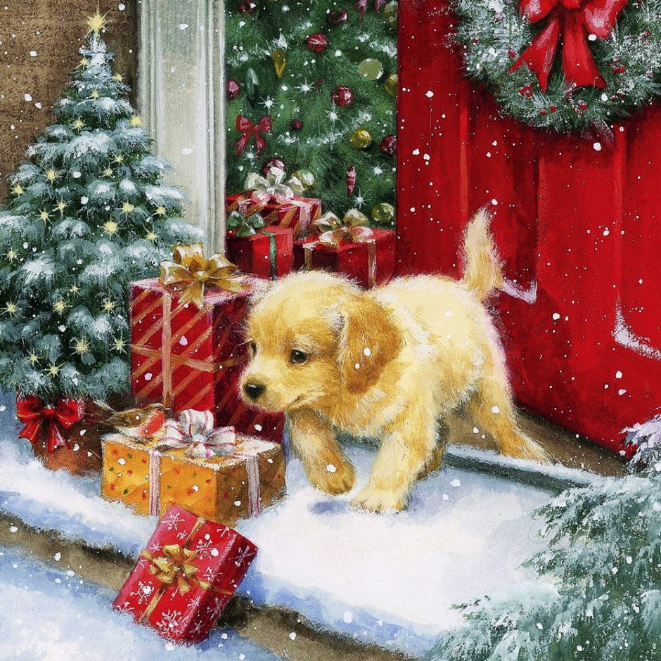 Новогодняя открытка щенок