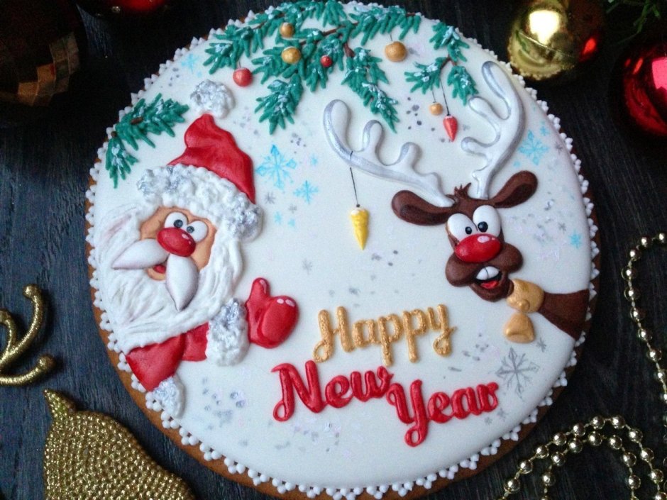 Квадратный торт из крема на новый год