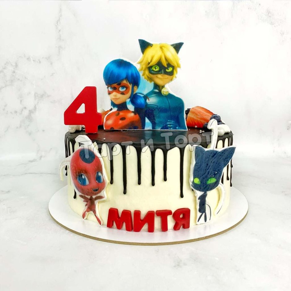 Торт с героями мультика леди баг и супер кот для мальчика