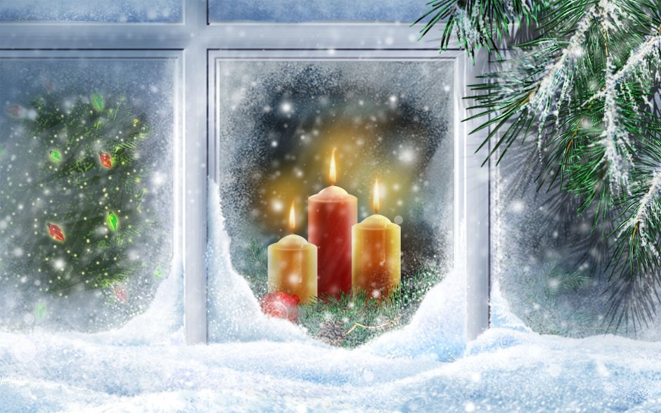 Зимнее новогоднее окно