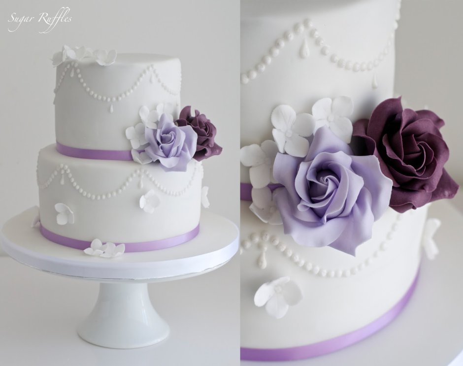 Свадебный торт двухъярусный в фиолетовых тонах