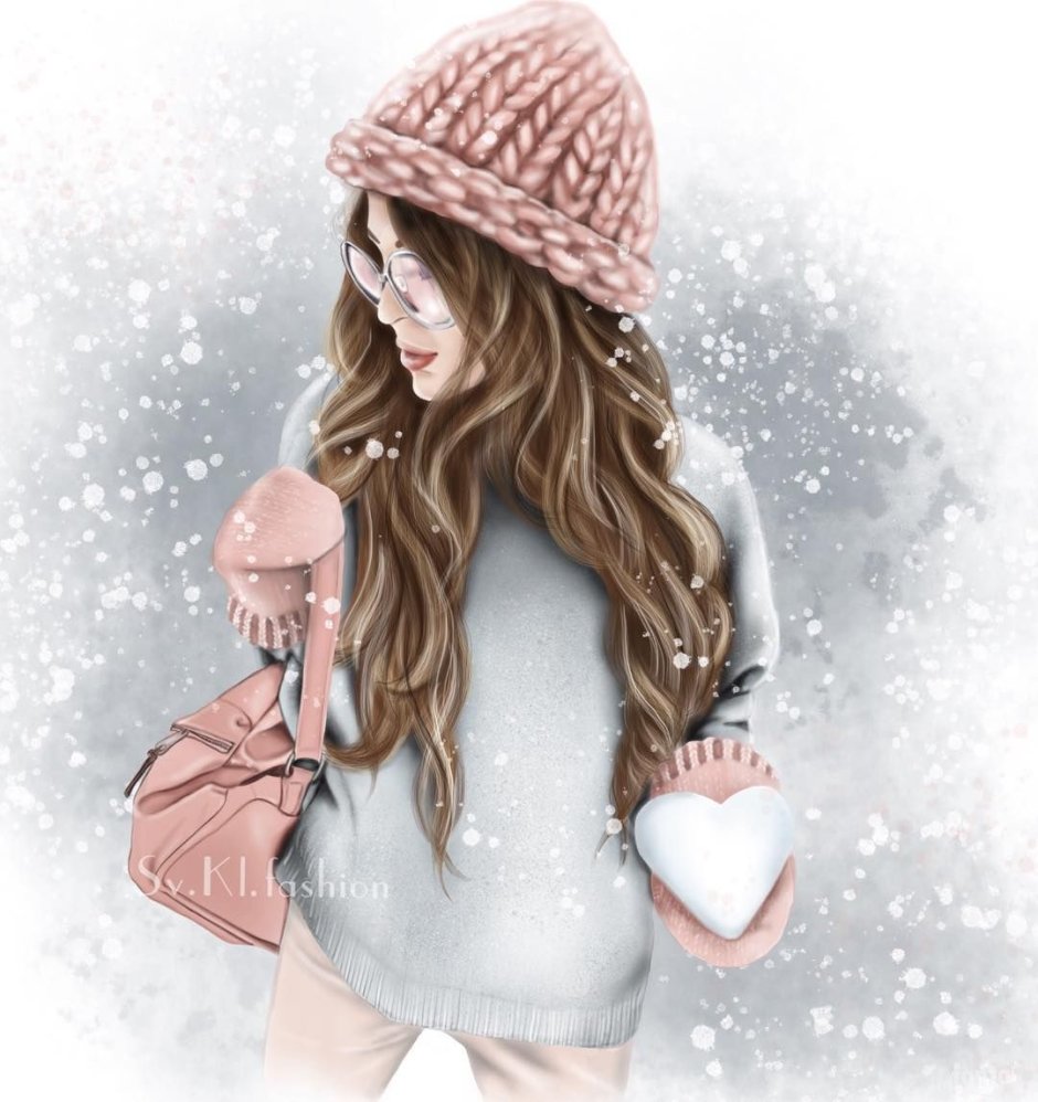 Рисованная девушка зимой