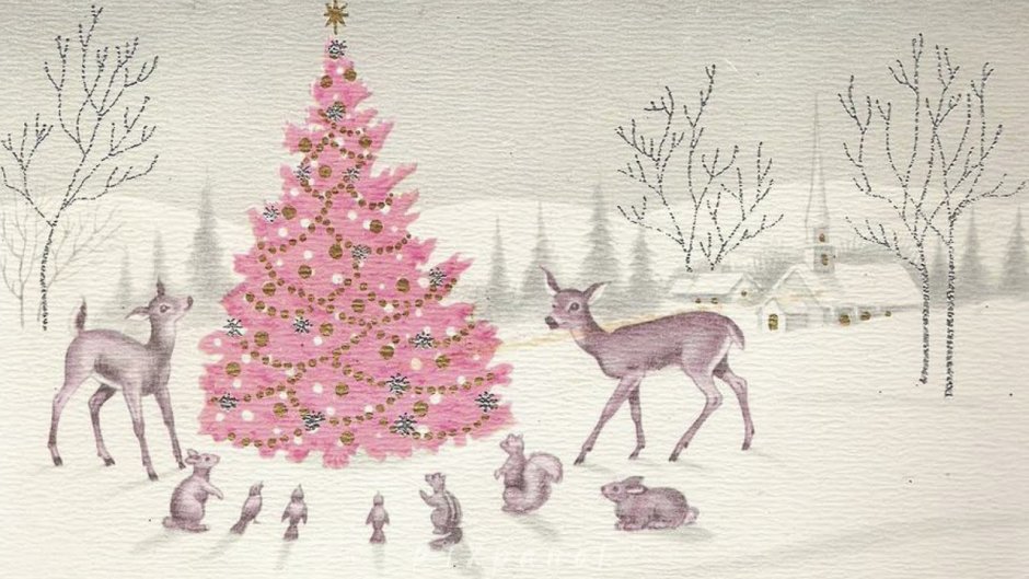 Christmas girl with Deer Postcards Vintage