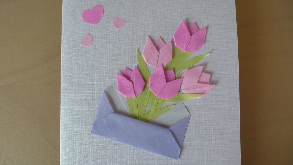 Открытка с тюльпанами из бумаги
