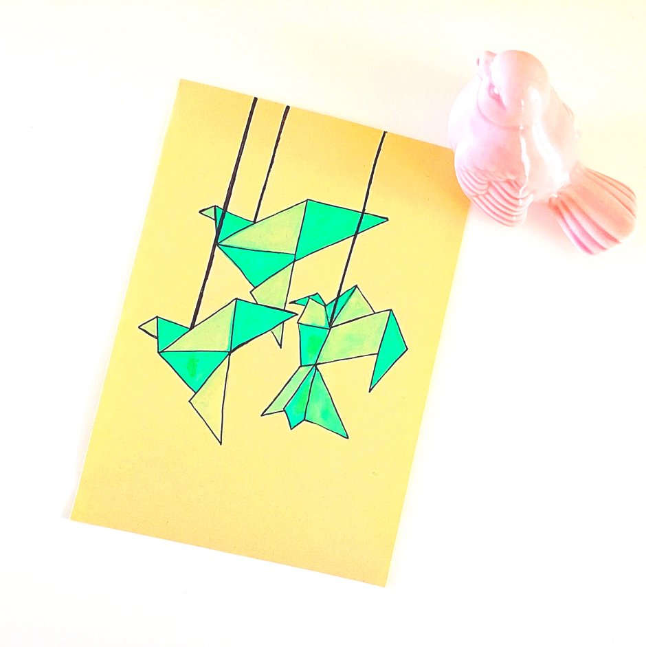 Открытка оригами с цветами внутри