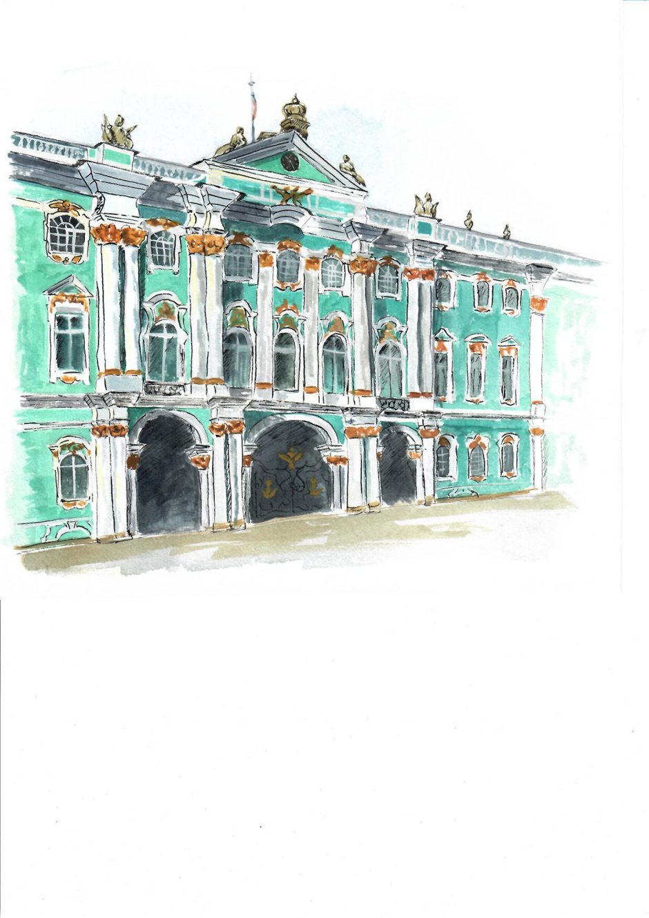 Санкт Петербург зимний дворец акварель