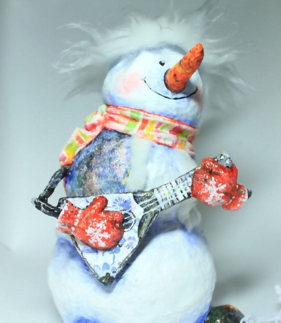Елочные игрушки из папье маше Снеговики