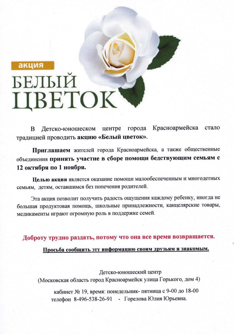 Акция белый цветок плакат