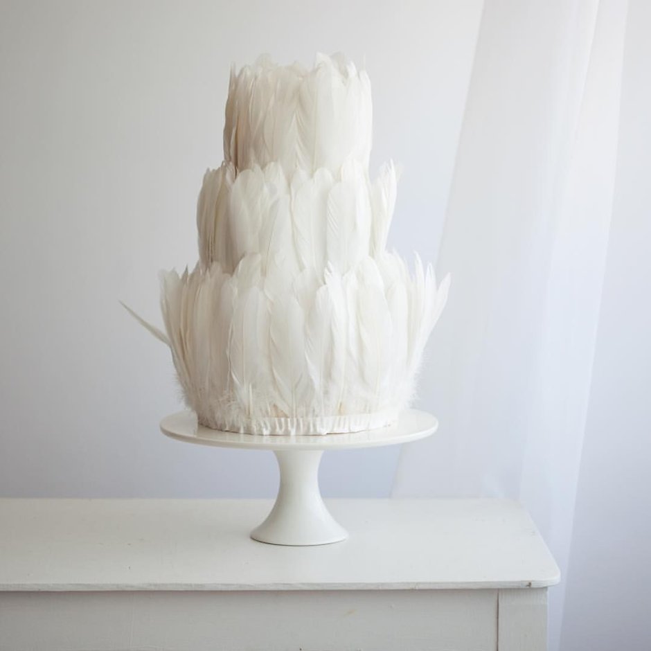 Белый торт с перьями