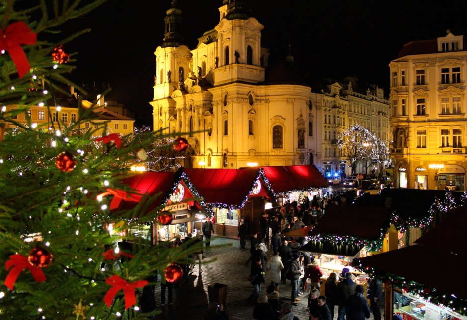 Вацлавская площадь в Праге Рождество