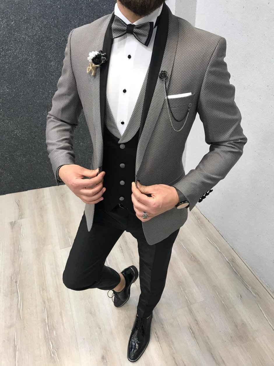 Серый костюм на свадьбу для жениха