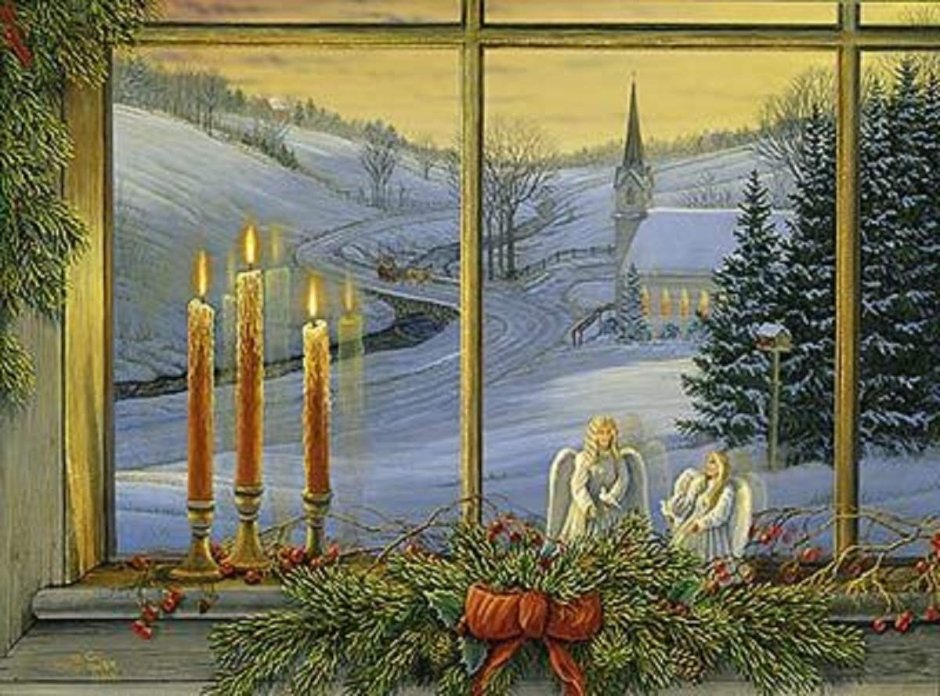 Рождественский пейзаж за окном