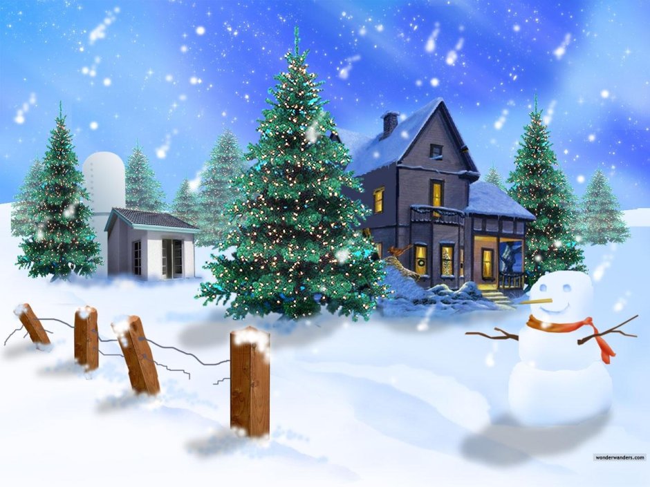 Сказочный зимний домик с елкой