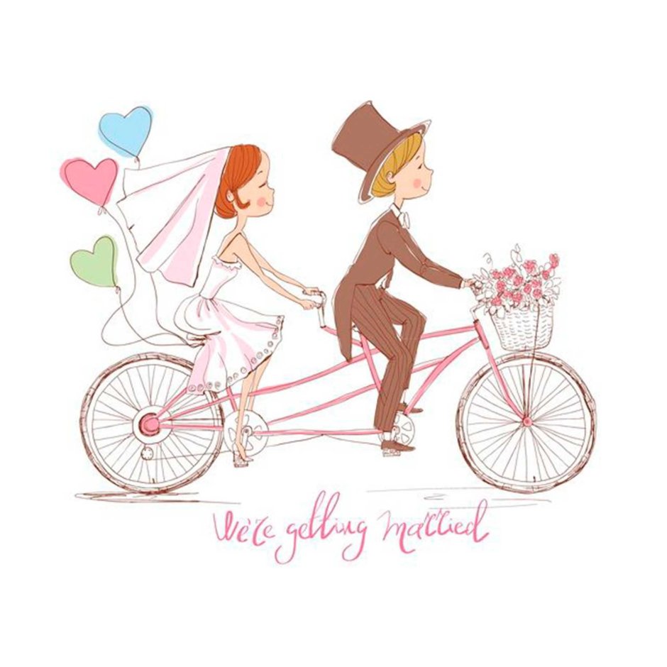 Жених и невеста на велосипеде