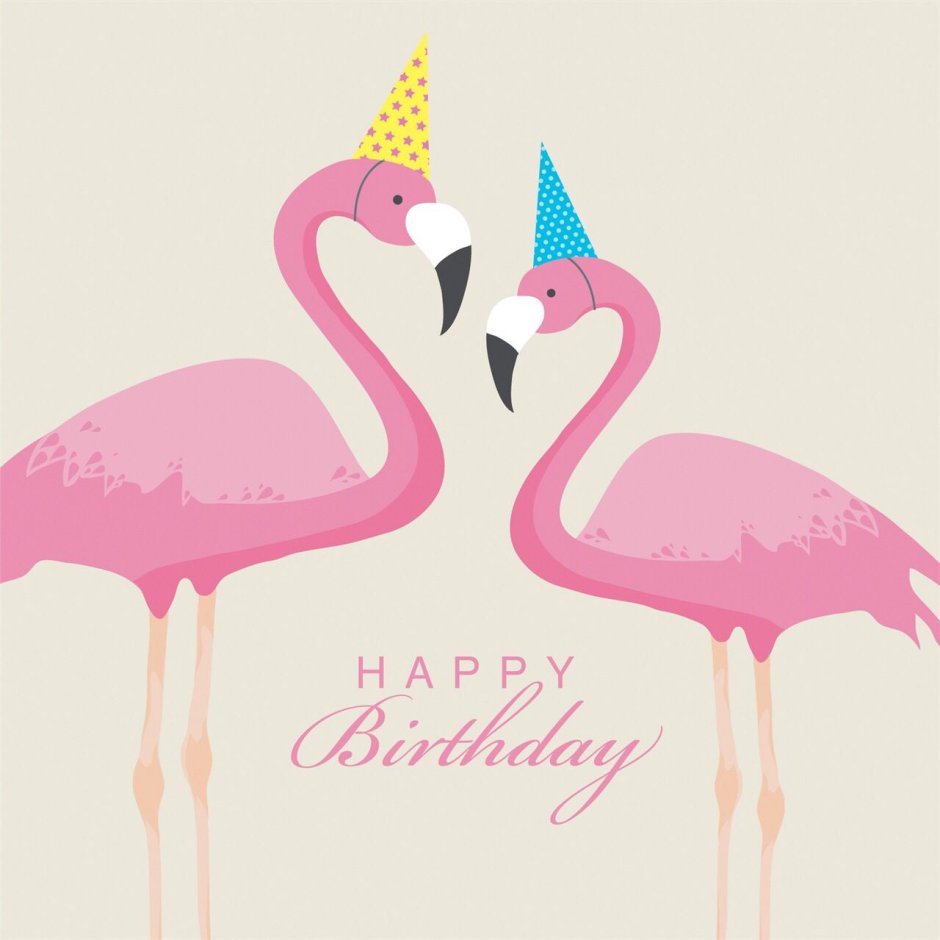 Открытка с Фламинго с днем рождения
