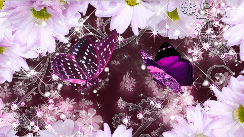 Мерцающие бабочки на цветах