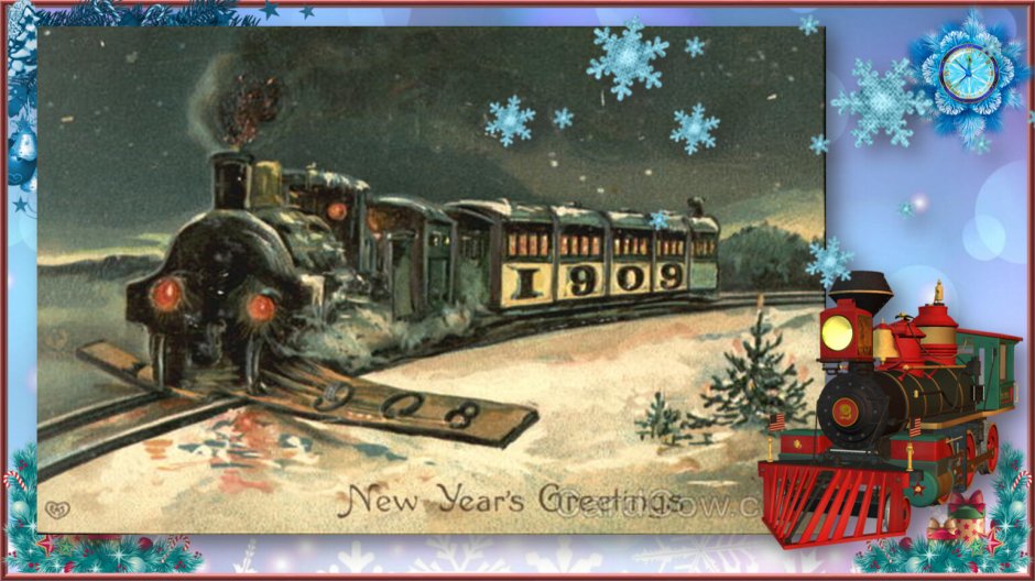Новогодняя открытка с поездом