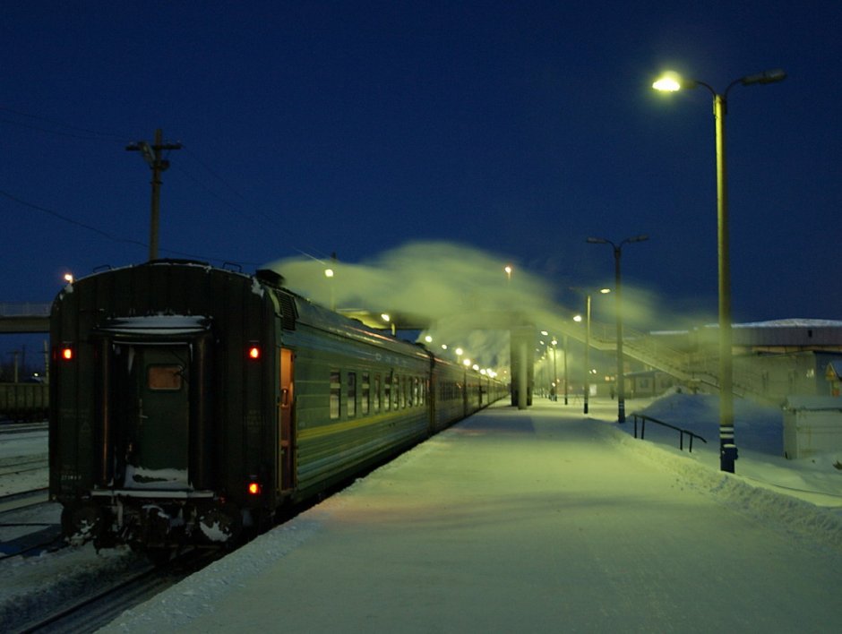 Зима Перон вокзал Петрозаводск
