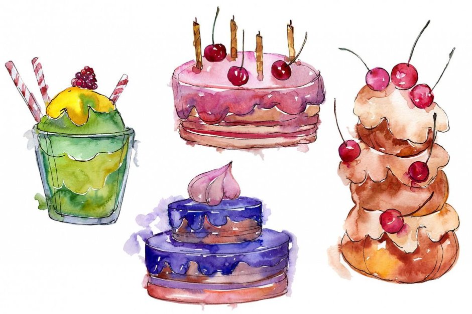 Красивые Акварельные рисунки тортов