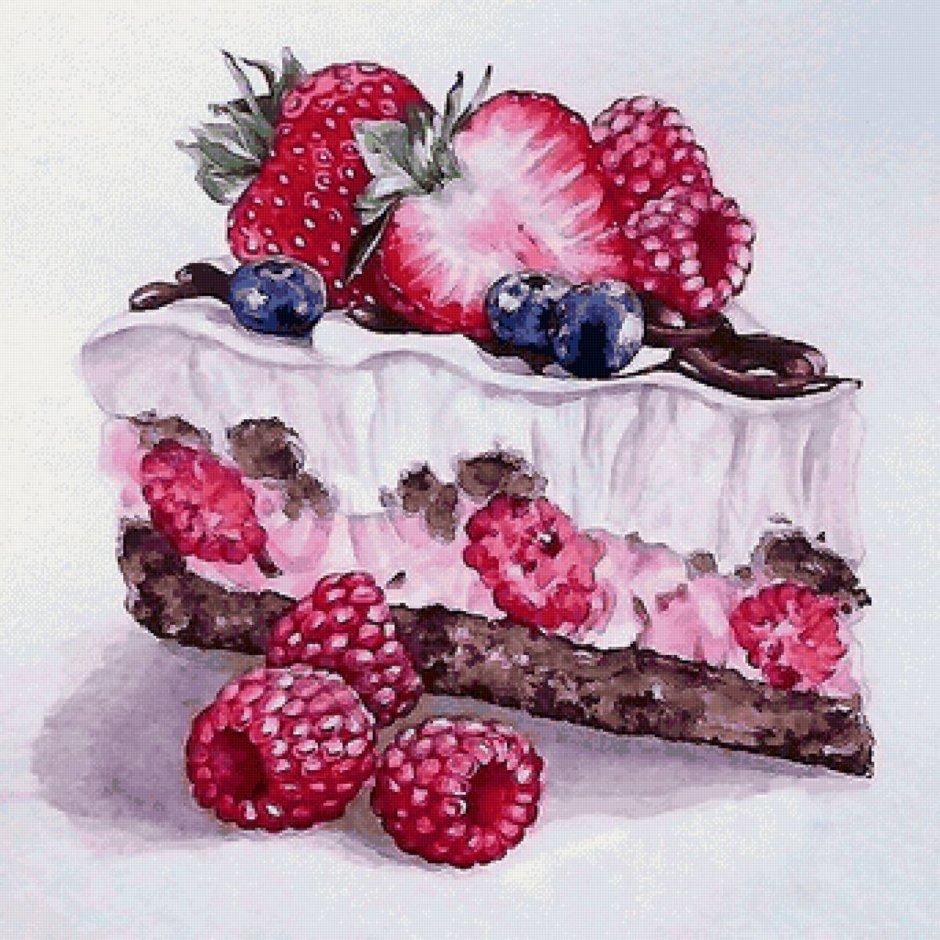 Торт нарисованный акварелью