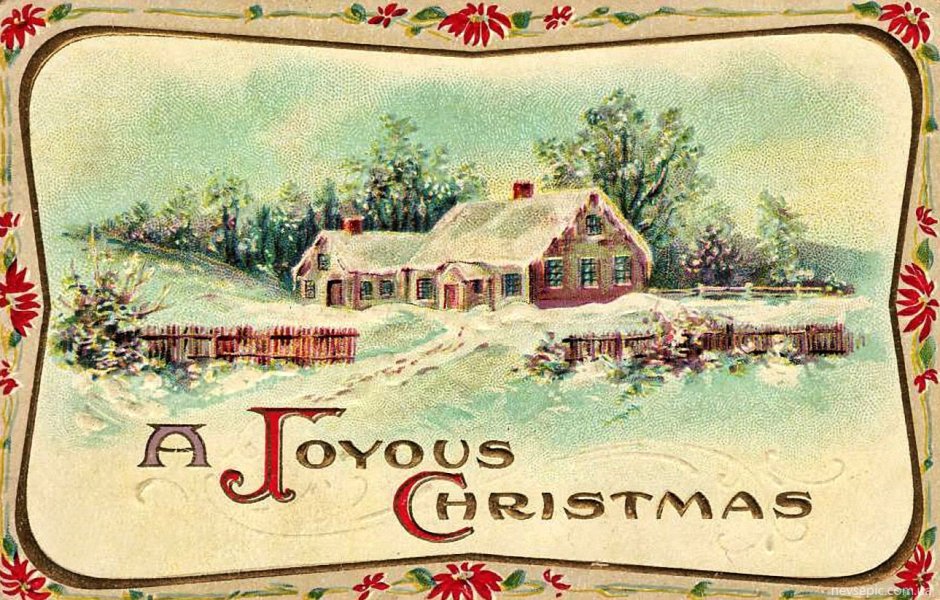 Винтажная открытка с новым годом и Рождеством