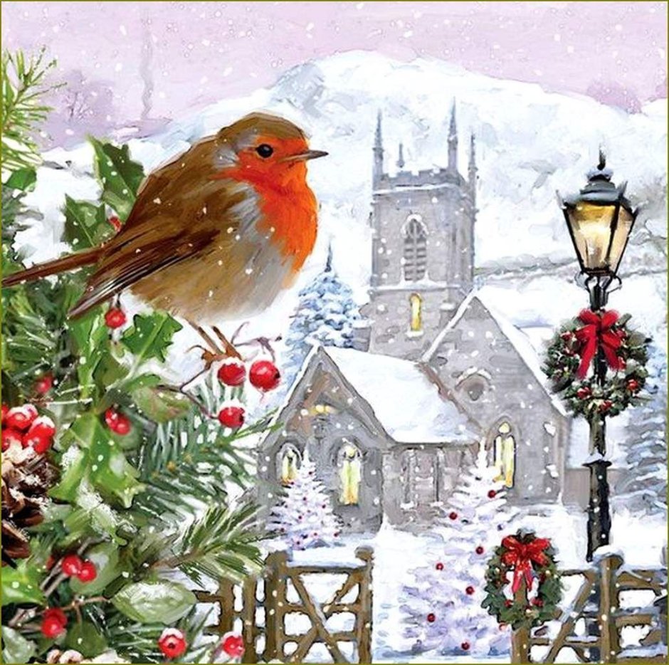 Рождественские открытки с птицами