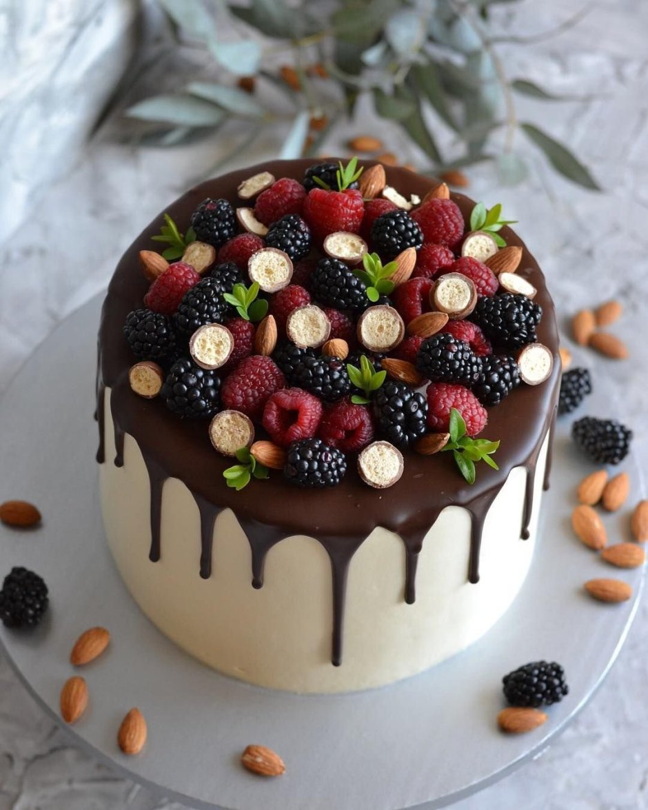 Торт шоколадный со свежими ягодами
