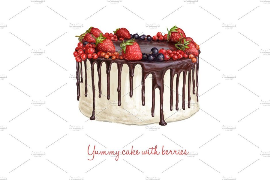 Торт с ягодами на белом фоне