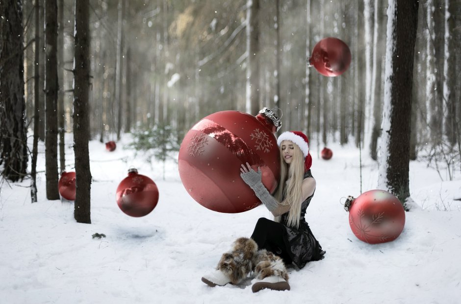 Фотосессия с шарами зимой